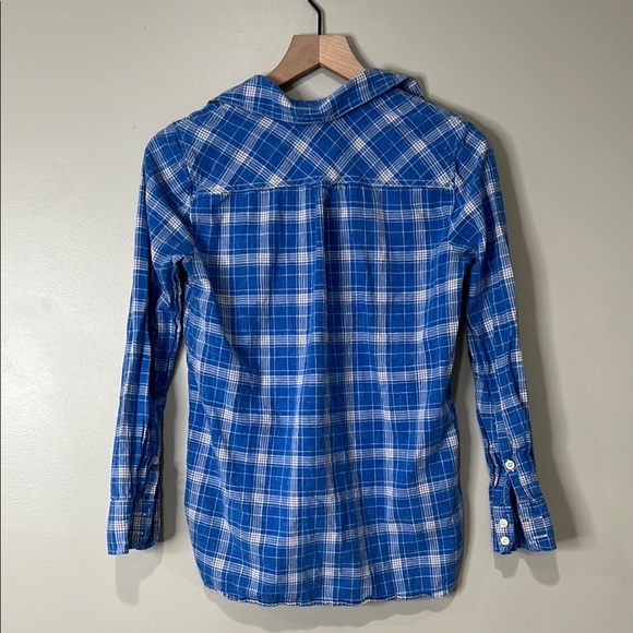 J. Crew Boy Fit Half Button Down Blue and White Plaid Shirt Womens XXS - Picture 7 of 8